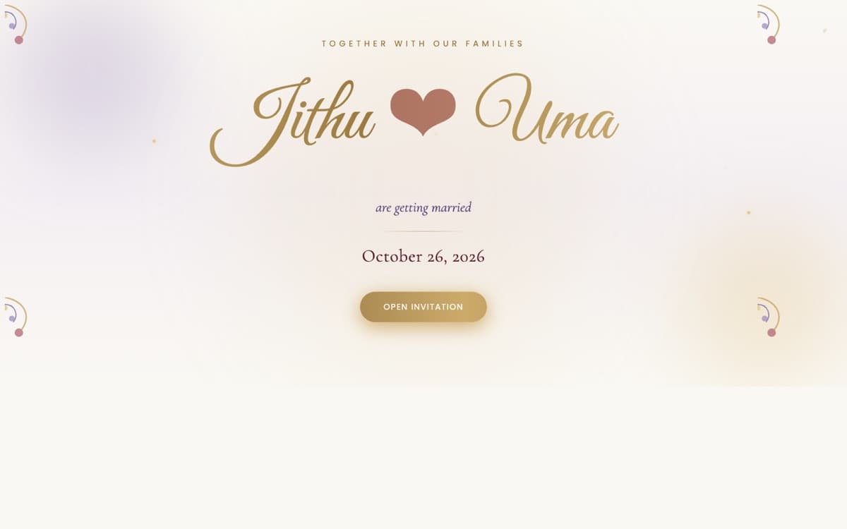 Jithu & Uma wedding invitation website — live client project